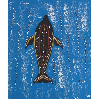 Dolphin | Aboriginal Art Hand Painted Canvas - 36x30cm