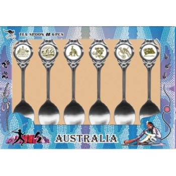 A Set of Six Souvenir Tea Spoons featuring Australia